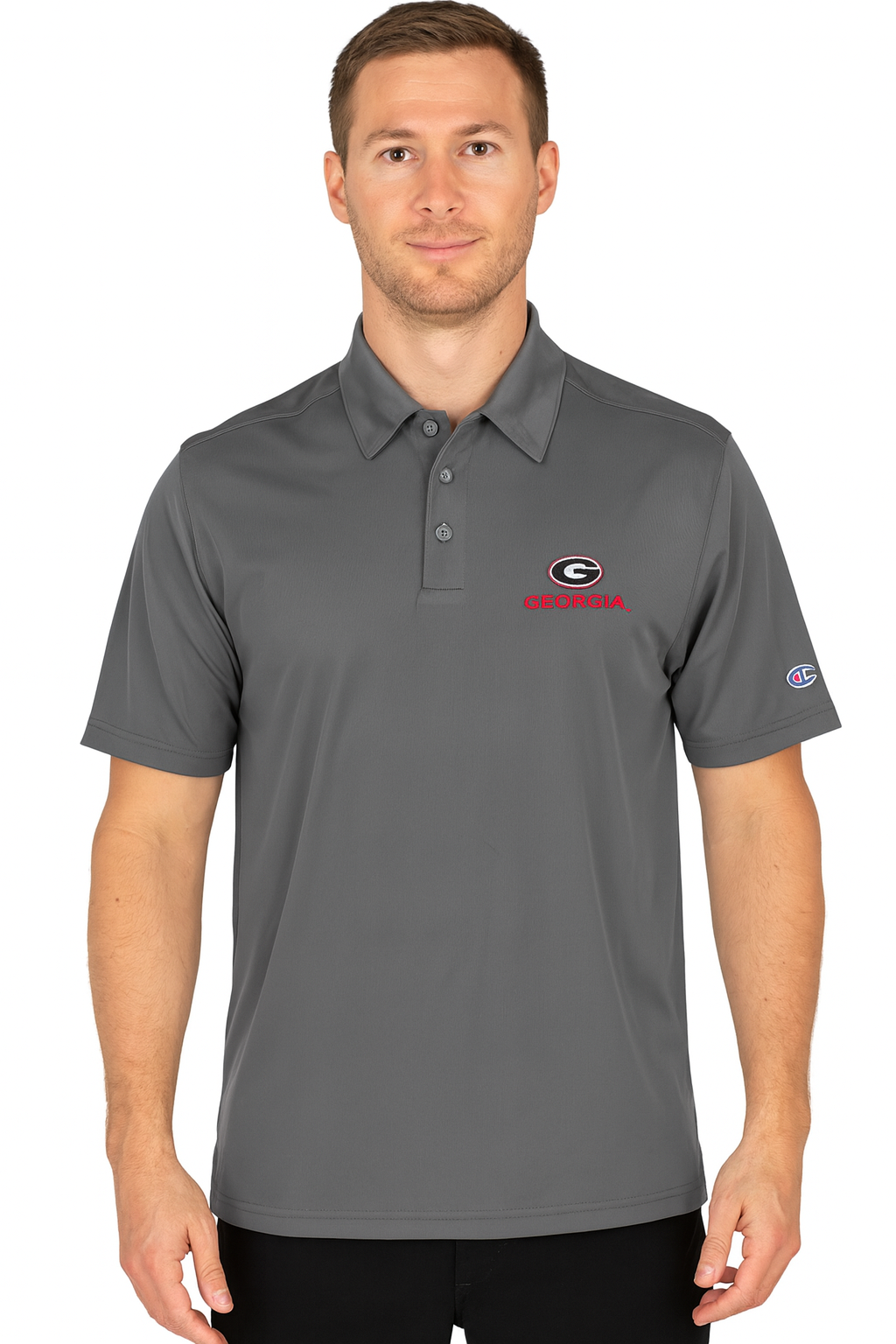 Georgia Bulldogs Polo- CHAMPION Performance Fabric-Grey - J&W Sports Apparel