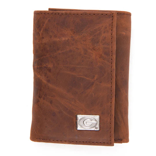 Georgia Bulldogs Brown Tri Fold Leather Wallet - J&W Sports Apparel