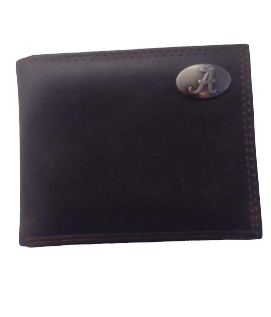 Alabama Crimson Tide Concho Emblem Crazyhorse Leather Bi-Fold Passcase Wallet - J&W Sports Apparel