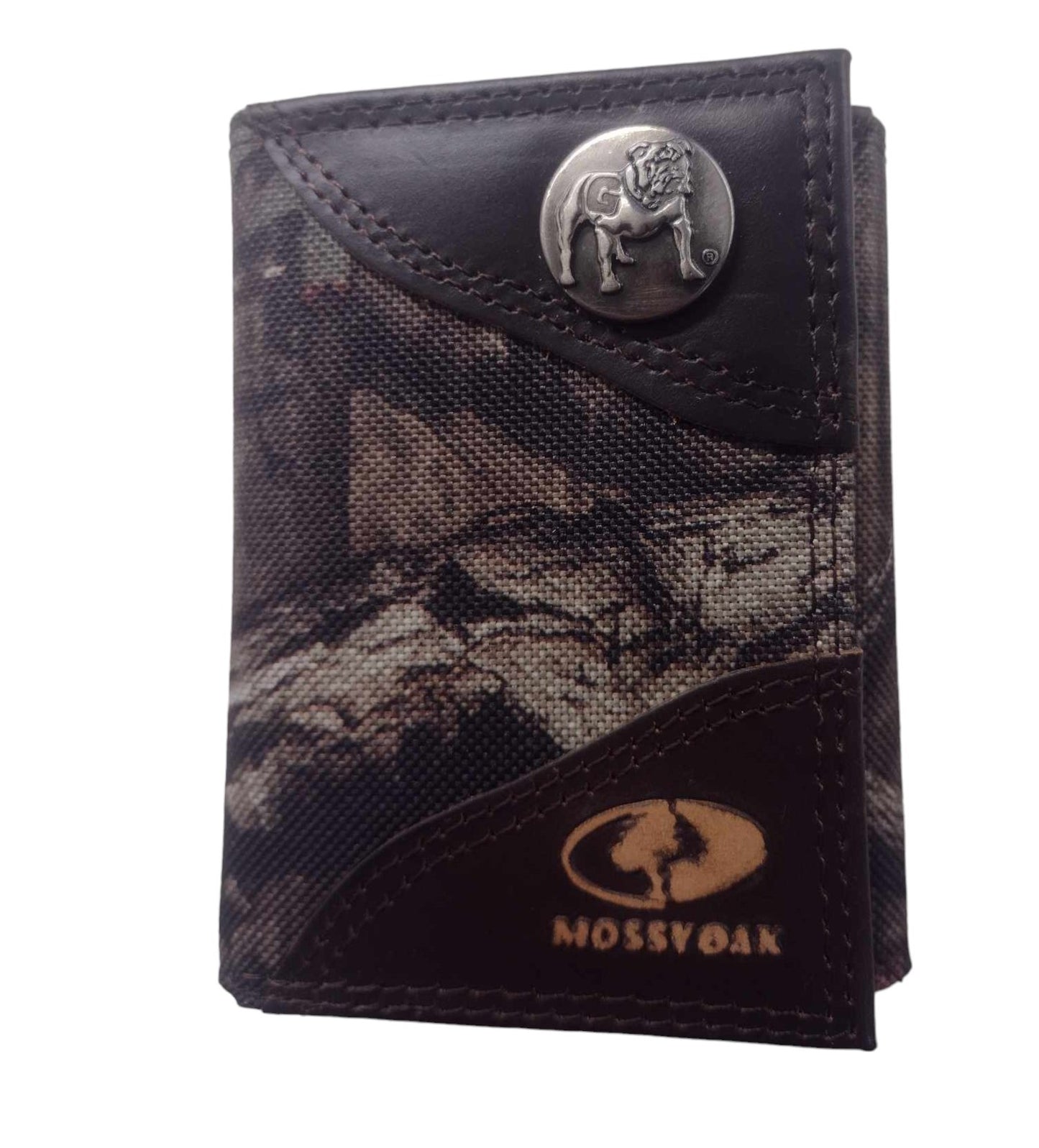 Georgia Bulldogs MASCOT Mossy Oak Camo Leather Trifold Wallet - J&W Sports Apparel