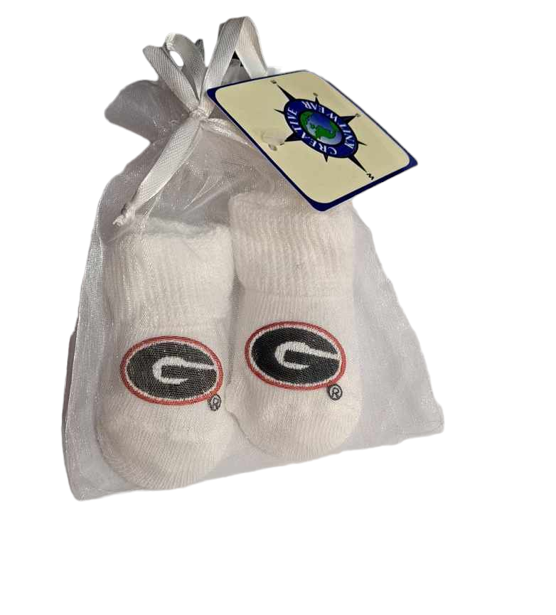 Georgia Bulldogs Baby White Gift Bag Booties - J&W Sports Apparel