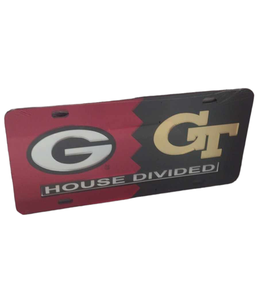 GEORGIA Bulldogs  GEORGIA TECH Jackets HOUSE DIVIDED License Plate  Car Tag - J&W Sports Apparel
