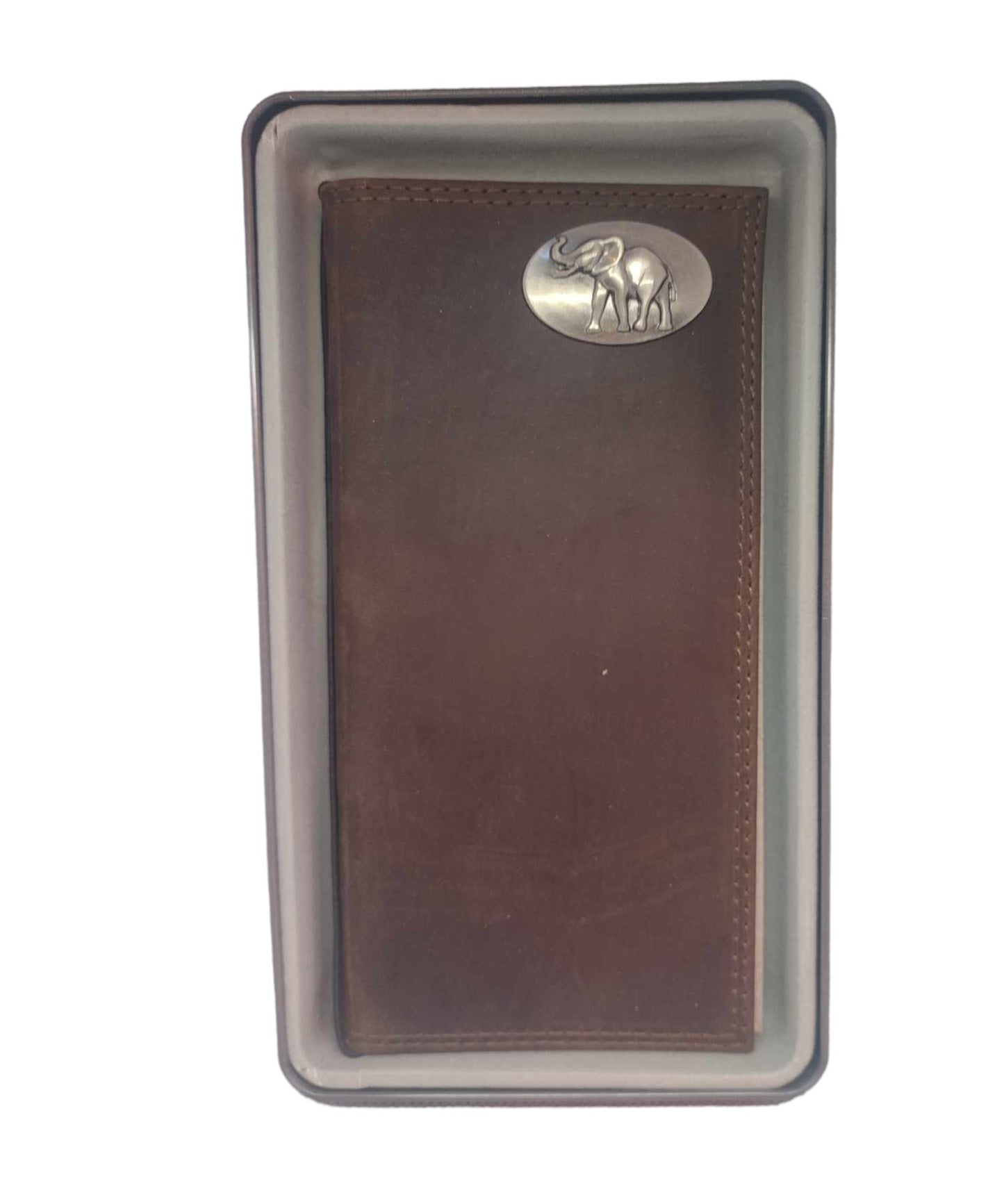 Alabama Crimson Tide Elephant Dark Brown Crazyhorse Leather Roper Concho Wallet