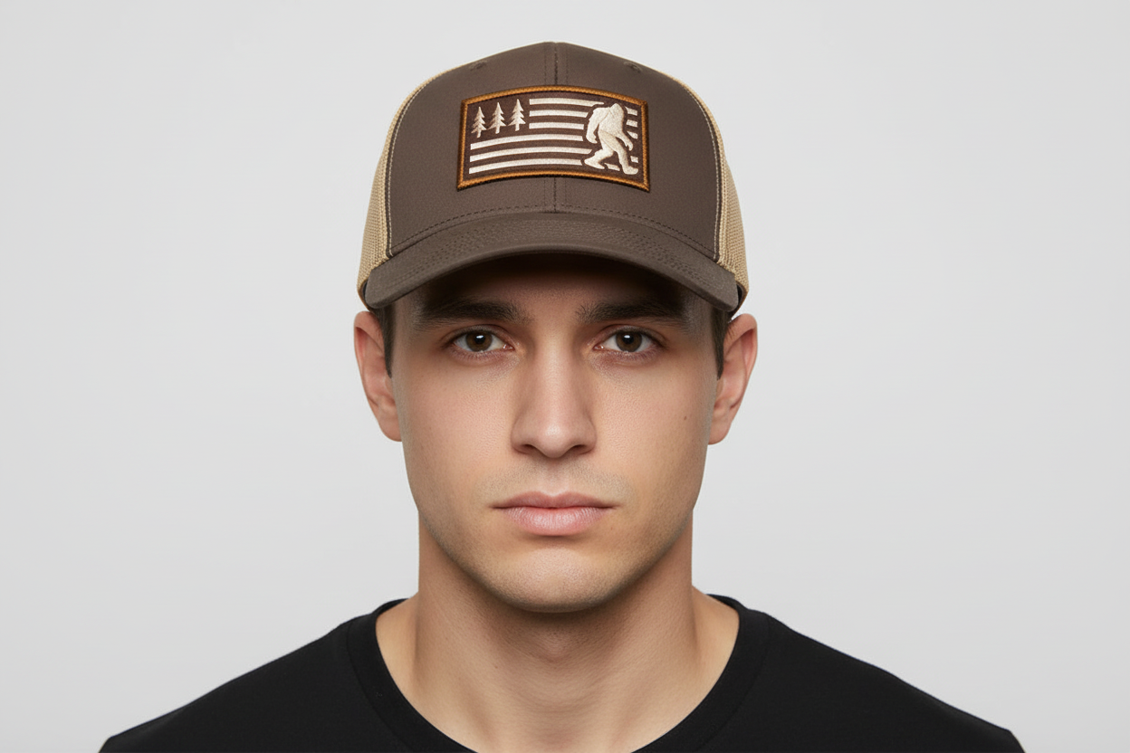 Bigfoot Sasquatch - American Flag Trucker Hat