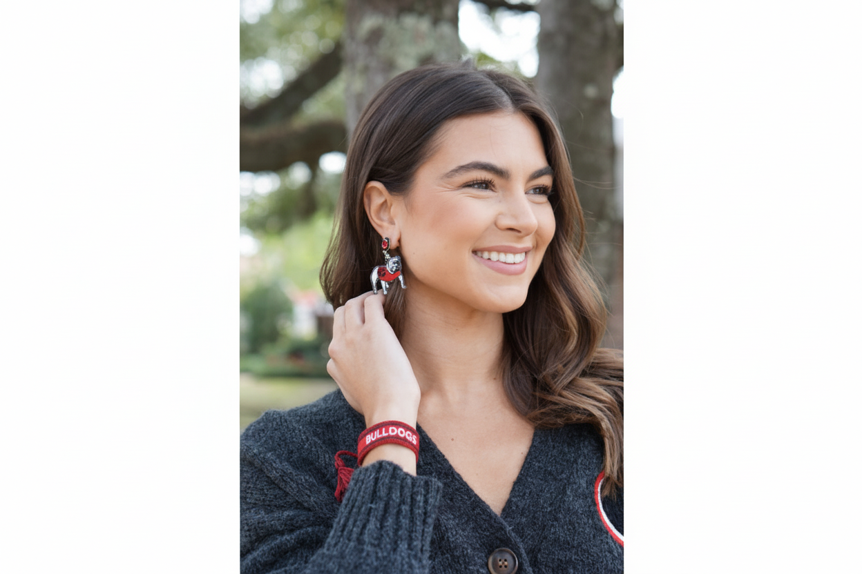 Georgia Hairy Dawg Resin Mascot Earrings in Red Black