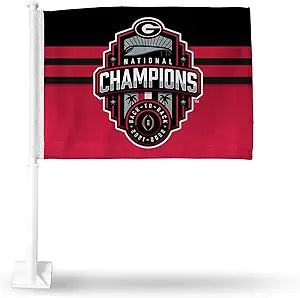 Georgia Bulldogs 2023 College Football Champions Double Sided Car Flag Double Sided Car Flag - 16" x 19" - Strong Pole that Hoo - J&W Sports Apparel