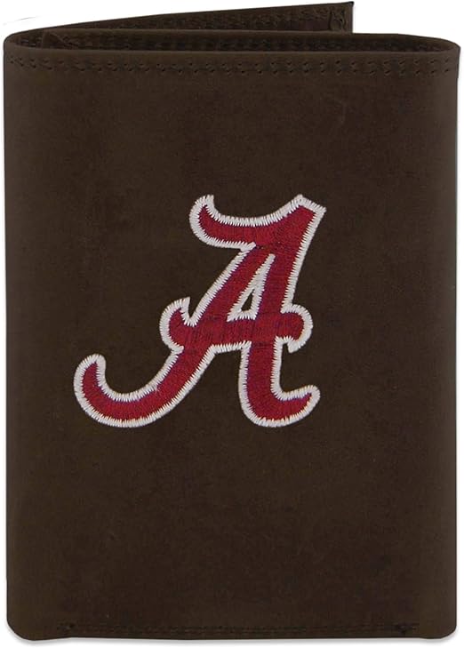 Alabama Crimson Tide Zep-Pro Crazyhorse Leather Tri-fold Embroidered Wallet, Light Brown - J&W Sports Apparel