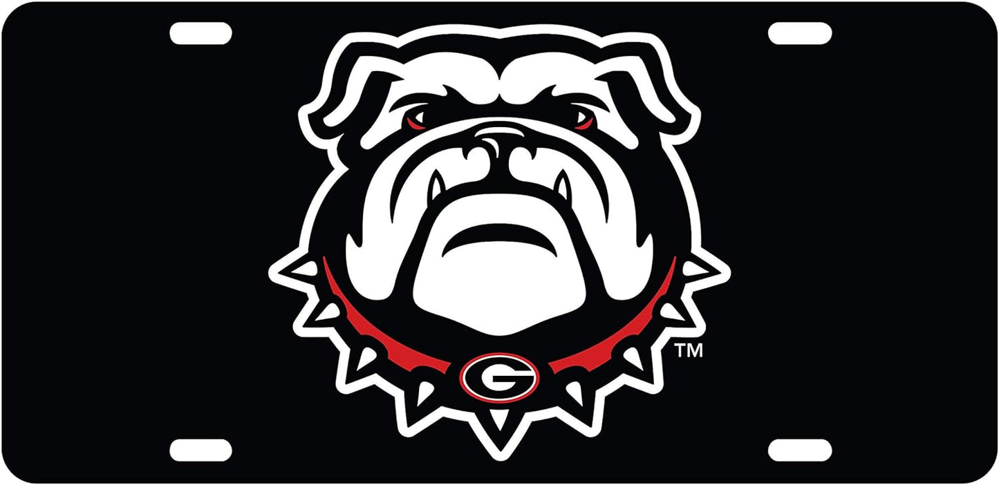 Georgia Bulldogs New Bulldog Logo Mirror Laser License Plate Tag - Black Background - J&W Sports Apparel