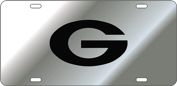 Georgia Bulldogs Mirror Laser License Plate Tag Silver Background, Black - "G" Logo - J&W Sports Apparel