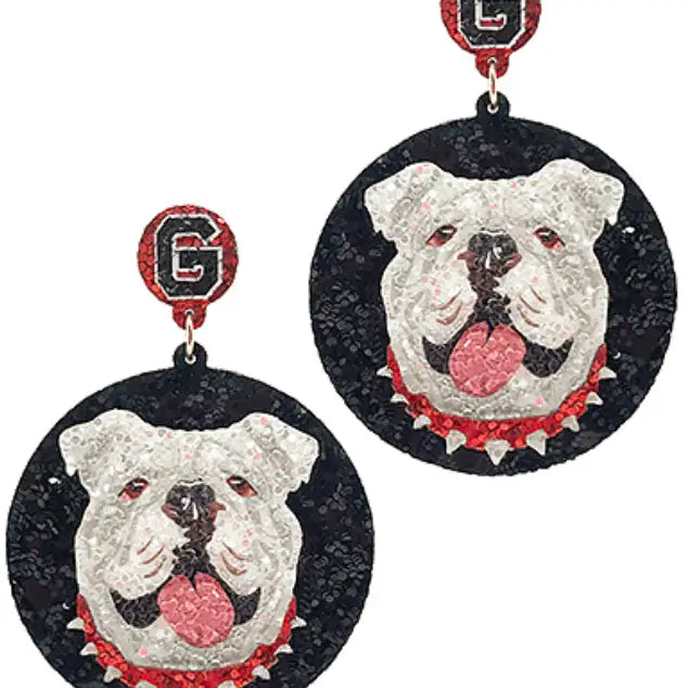 Georgia Bulldogs Glitter Disc (Gameday Accessory) Earrings - J&W Sports Apparel