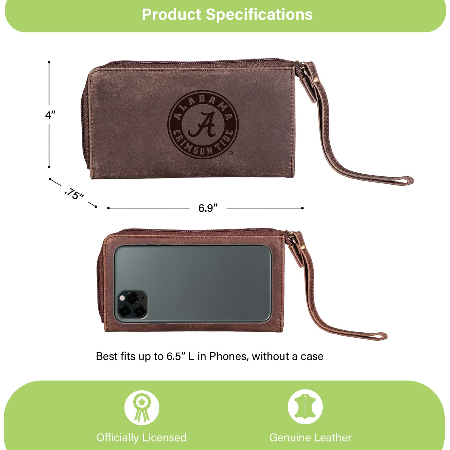 Alabama Crimson Tide - Wristlet Wallet, Brown - J&W Sports Apparel