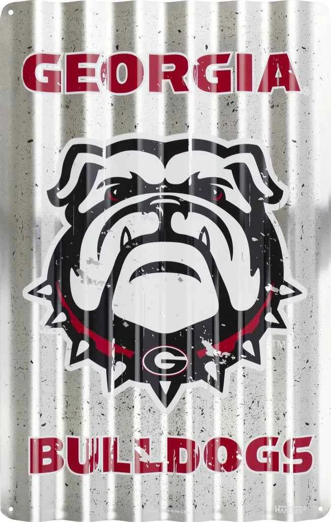 GEORGIA BULLDOGS CORRUGATED METAL SIGN 12" X 18" UNIVERSITY TIN RETRO MAN CAVE