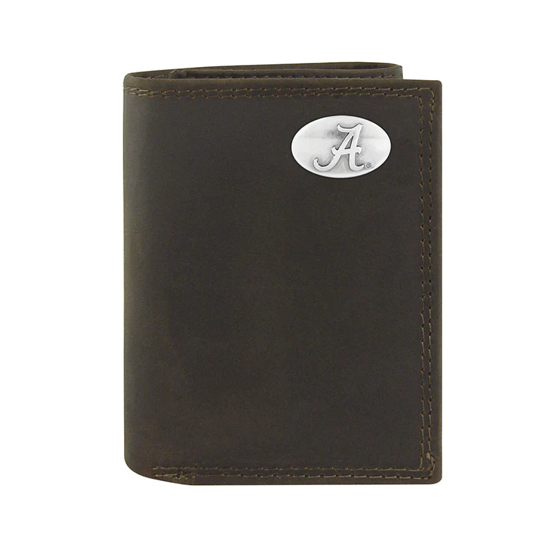 Alabama Crimson Tide Brown “Crazy Horse” Leather Tri-fold Wallet