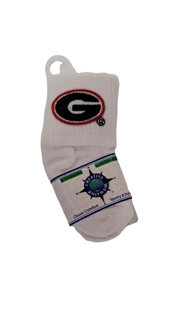 CREATIVE KNITWEAR COLLEGIATE GEORGIA INFANT ANKLET SOCK WHITE - J&W Sports Apparel