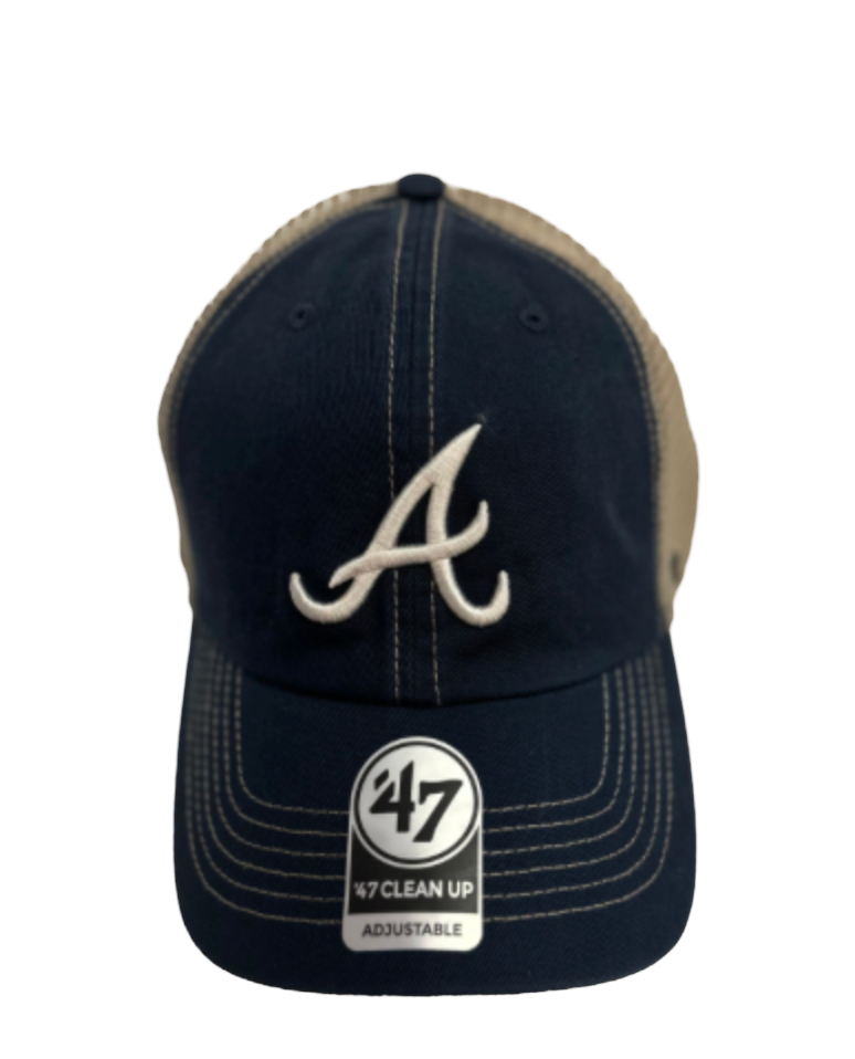 Atlanta Braves 47 MLB Trawler Mesh Clean Up Adjustable Hat, Adult One Size Fits All Navy - J&W Sports Apparel