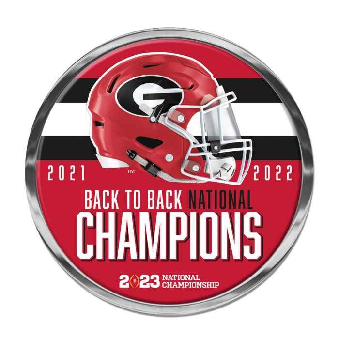 NATIONAL FOOTBALL CHAMPIONS GEORGIA BULLDOGS COLLEGE FOOTBALL PLAYOFF CHROME METAL DOMED EMBLEM