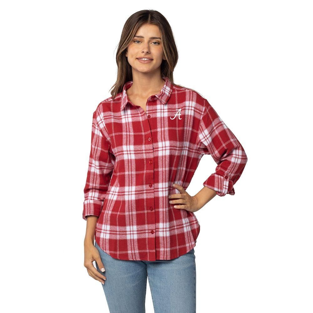 Alabama University Girls Women's Boyfriend Plaid Shirt - J&W Sports Apparel