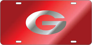Georgia Bulldogs Laser License Plate Tag Red Background Silver G - J&W Sports Apparel