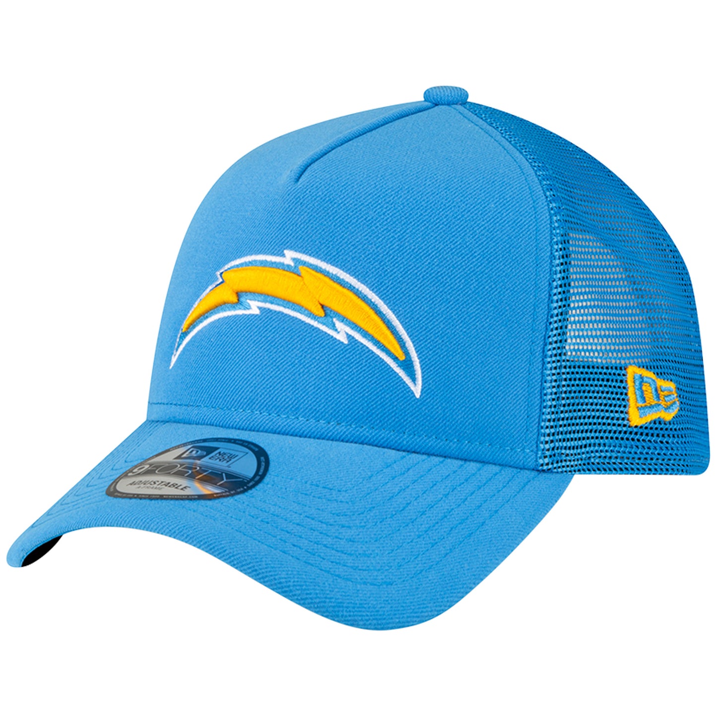 Los Angeles Chargers New Era A-Frame Trucker 9FORTY Adjustable Hat - Powder Blue - J&W Sports Apparel