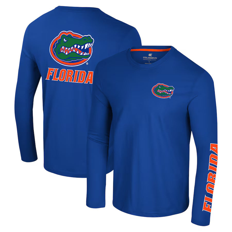 Florida Gators Colosseum Logo Lockup 3-Hit Active Blend Long Sleeve T-Shirt - Royal - J&W Sports Apparel