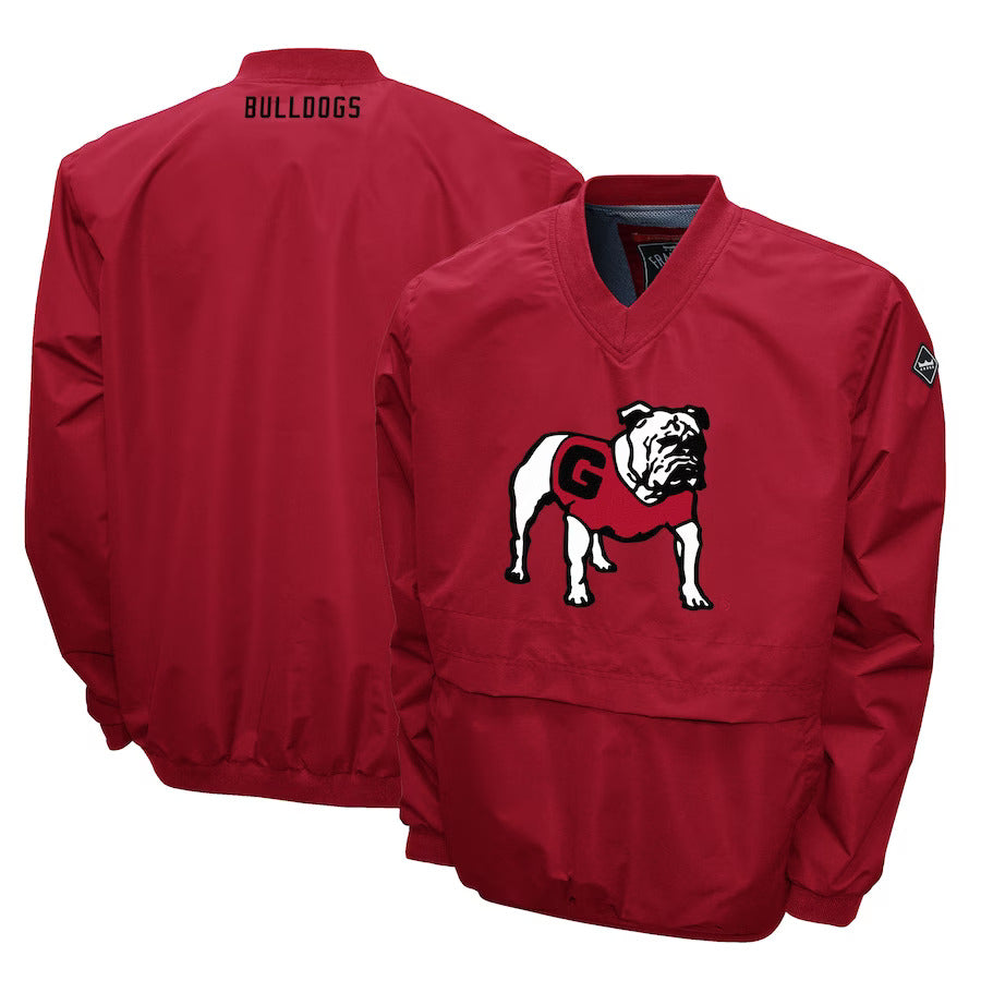 Georgia Bulldogs Franchise Club Big Logo Windshell V-Neck Pullover Jacket - Red - J&W Sports Apparel