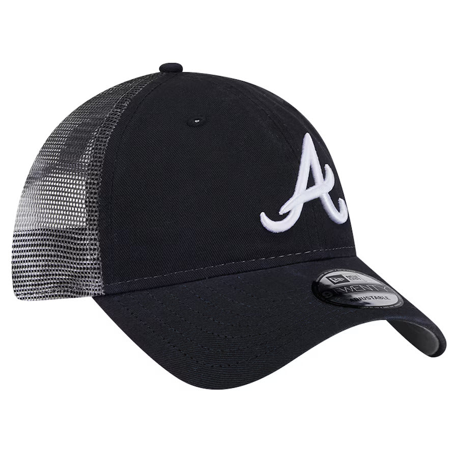 Atlanta Braves New Era Team Slick Trucker 9TWENTY Adjustable Hat - Navy - J&W Sports Apparel