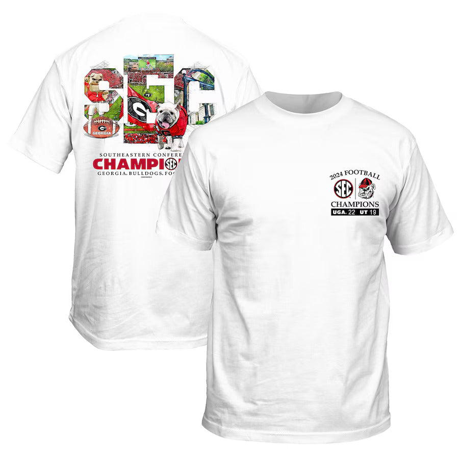 Georgia Bulldogs 2024 SEC Football Conference Champions Score T-Shirt - White - J&W Sports Apparel