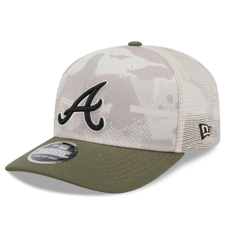 Atlanta Braves New Era 2025 Armed Forces Day 9SEVENTY Stretch-Snap Hat - Light Beige/Olive - J&W Sports Apparel