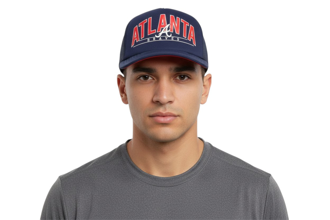 Atlanta Braves Navy Backhaul Foam Trucker Hat