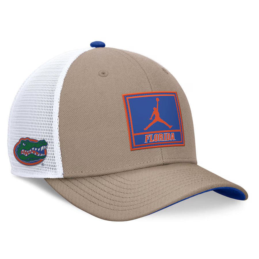 Florida Gators Jordan Brand 2024 On Field Jumpman Trucker Adjustable Hat - Khaki/White - J&W Sports Apparel