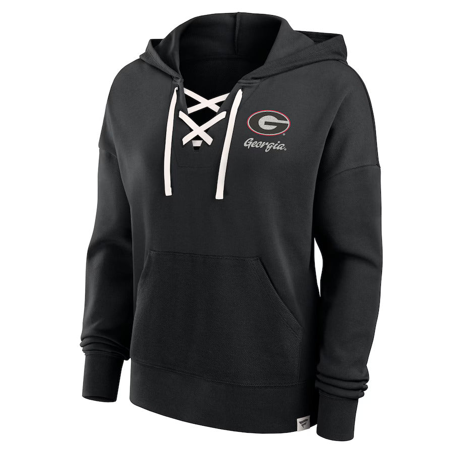 Georgia Bulldogs Fanatics Women's Heritage Original Script Lace-Up Pullover Hoodie - Black