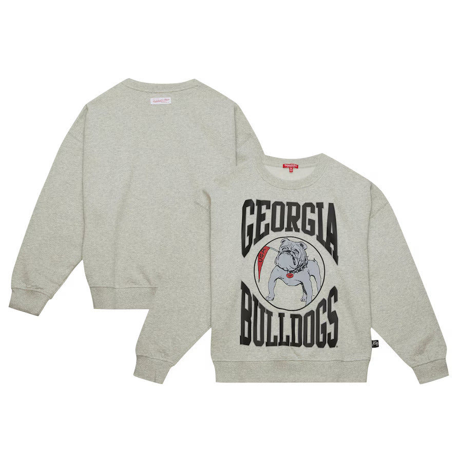 Georgia Bulldogs Mitchell & Ness Women's Oversized Logo Lightweight Pullover Sweatshirt - Heather Gray - J&W Sports Apparel