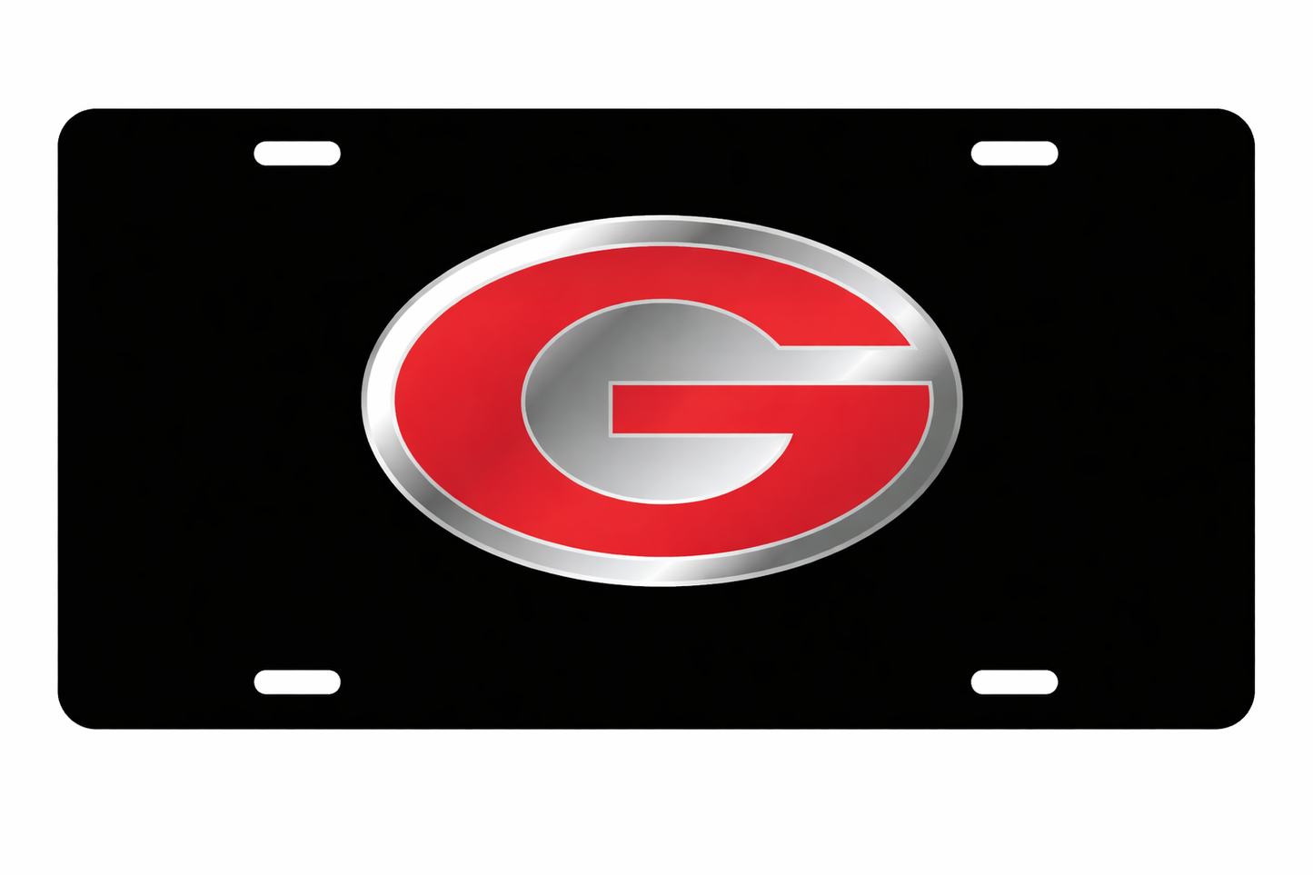 Georgia Bulldogs Black Car Tag With Silver Red Logo "G"