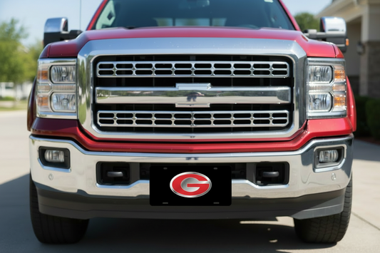 Georgia Bulldogs Black Car Tag With Silver Red Logo "G"