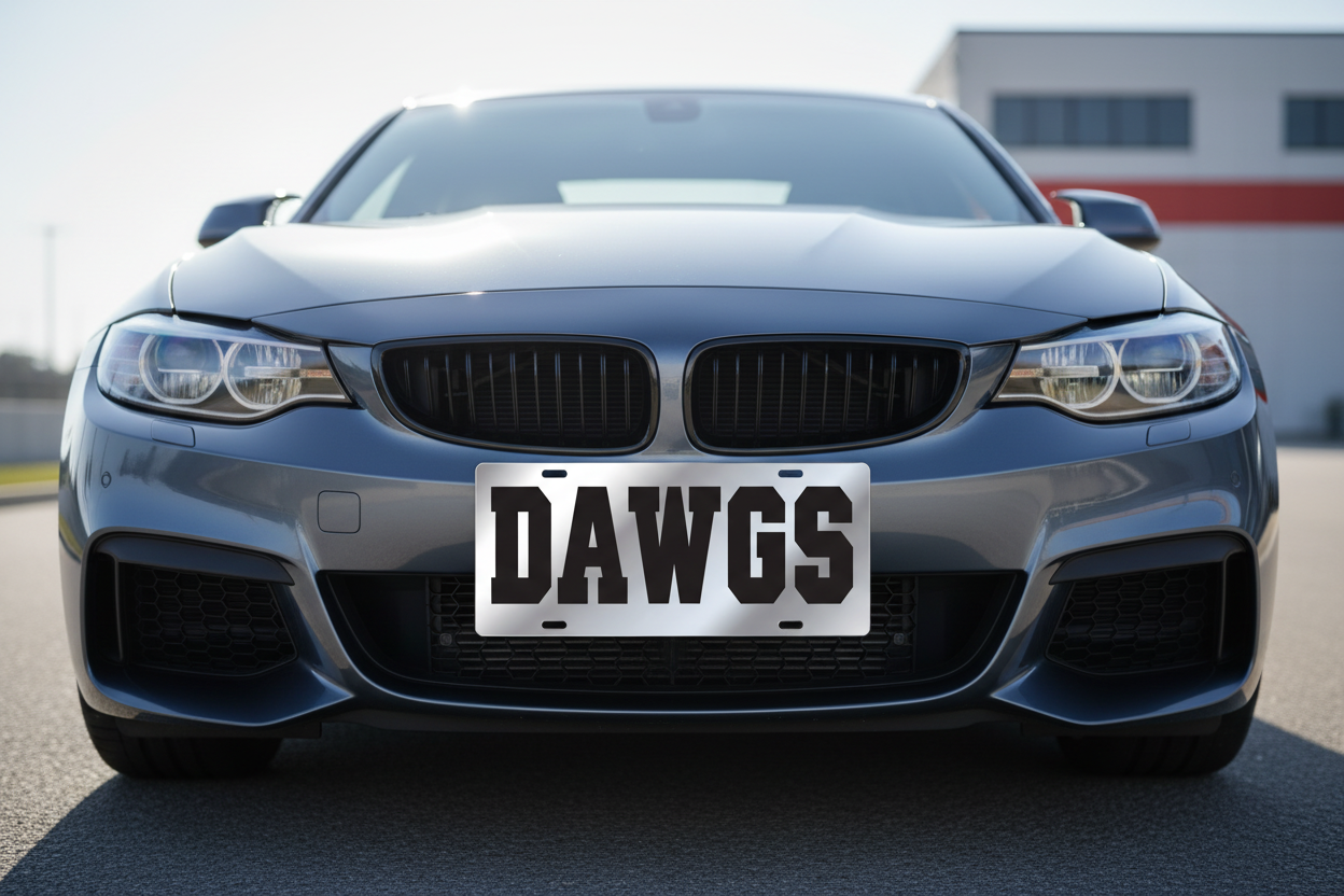 GEORGIA BULLDOGS  Silver "DAWGS" Mirrored License Plate  Car Tag