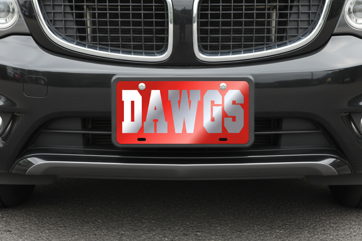 Georgia Bulldogs Red-Silver "DAWGS" License Plate  Car Tag