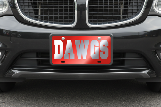 Georgia Bulldogs Red-Silver "DAWGS" License Plate  Car Tag