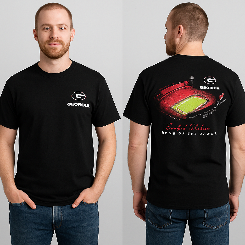 GEORGIA BULLDOGS T-SHIRTS - GEORGIA GLOWING STADIUM BLACK SHIRT