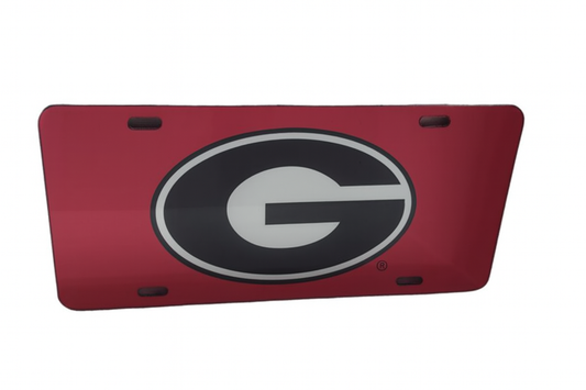 Georgia Bulldogs Light Red Car Tag W/Silver/Black Logo "G"