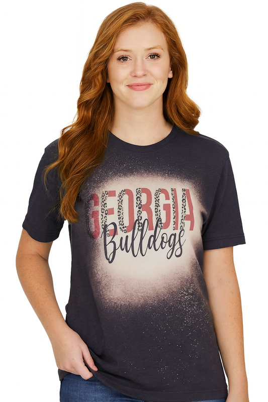 Georgia Bulldogs Women's  Football Bleached Dark Heather Grey Graphic T- Shirt
