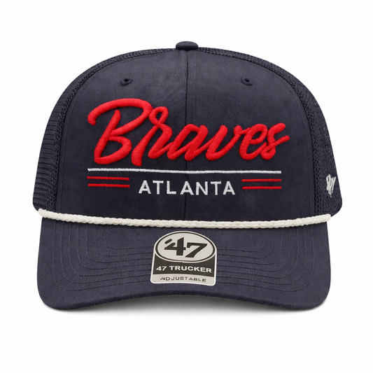 ATLANTA BRAVES NAVY GARNER ROPE 47 TRUCKER