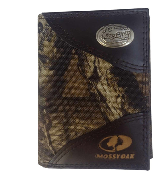 Florida Gators Mossy Oak Nylon and Leather Trifold Concho Wallet