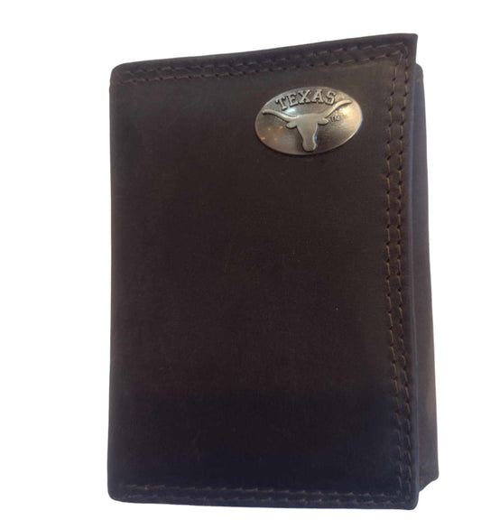 Texas Longhorns Concho Emblem Crazyhorse Leather Tri-Fold Wallet