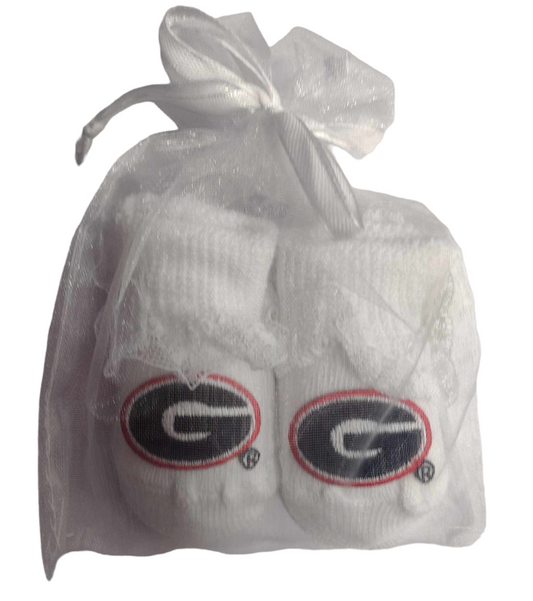 Georgia Bulldogs  Baby White Lace Gift Bag  Booties