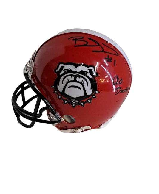Branden Smith # 1 Georgia Bulldogs Signed Custom Red Mini Helmet