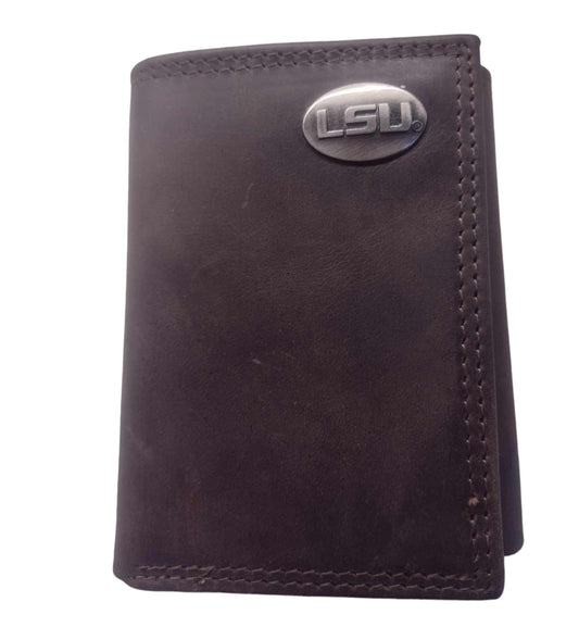 LSU Crazy Horse Leather Trifold Wallet