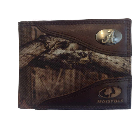 Alabama Crimson Tide Mossy Oak Camo & Leather Bifold Wallet