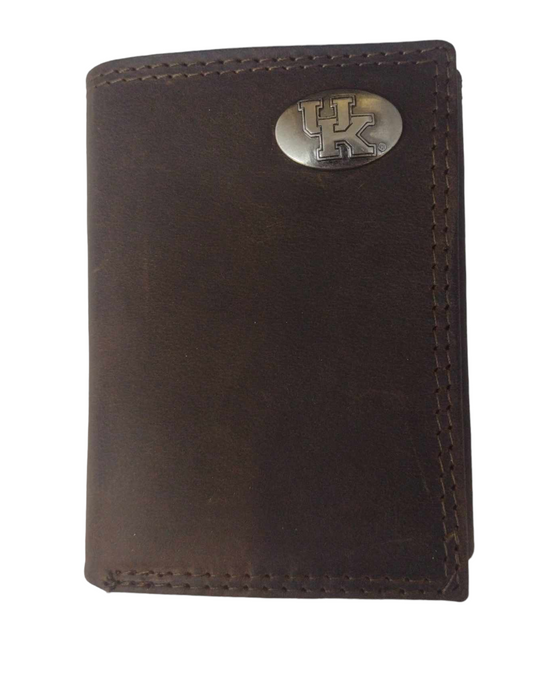 Kentucky Wildcats  Concho Emblem Crazy Horse Leather Tri-Fold Wallet
