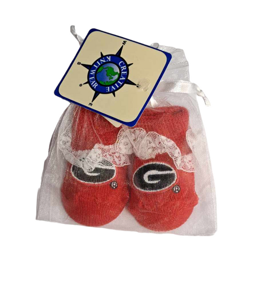 Georgia Bulldogs Baby Red Lace Gift Bag Booties