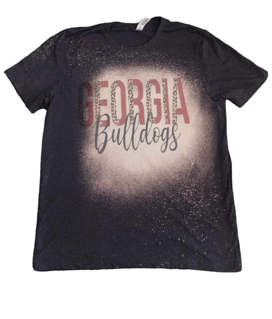 Georgia Bulldogs Women's  Football Bleached Dark Heather Grey Graphic T- Shirt